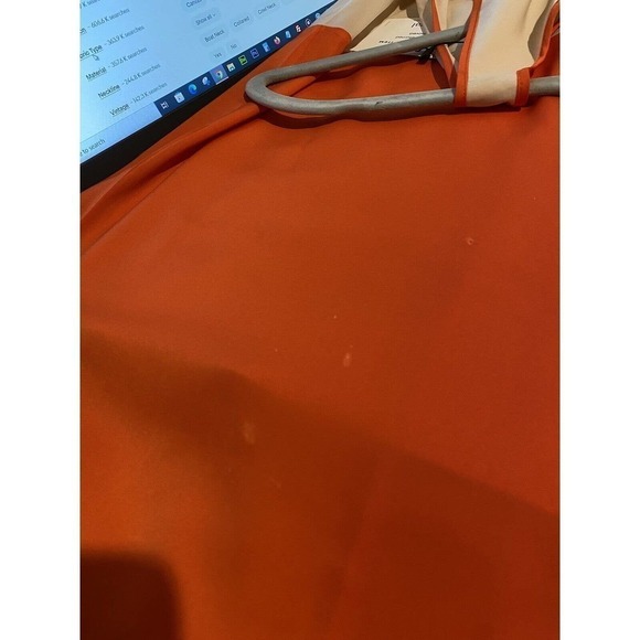 Alice + Olivia Maxi Dress Beige Orange Color Block Small Lined Zipper Sleeveless - Picture 6 of 7